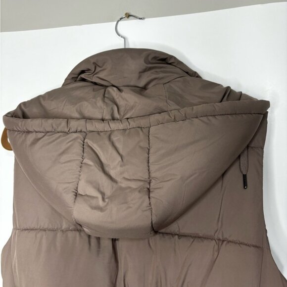 Zella Women's Brown Belted Hooded Puffer Vest Size S Insulated Pockets Belt Tan - Picture 13 of 16